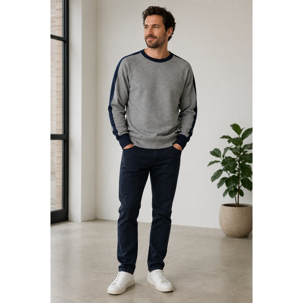 Alternative Apparel Long Sleeve Terry Knit Shirt Mens M Gray Blue Trim Normcore